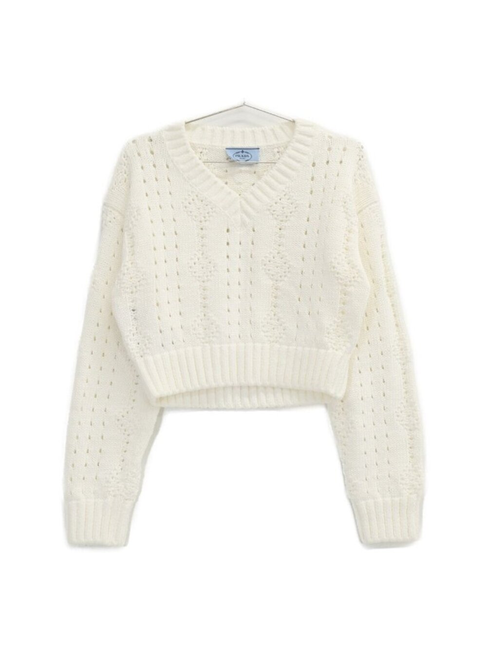 Prada Cotton Cropped Long Sleeve Knit Sweater 40